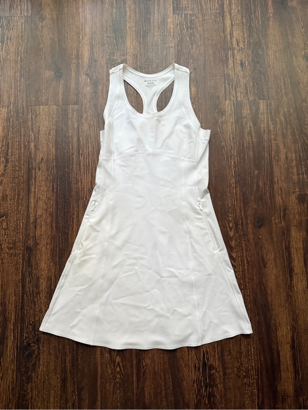 Athleta Levitate Dress Womens Small White Racerback Tennis Golf Zip Pockets
